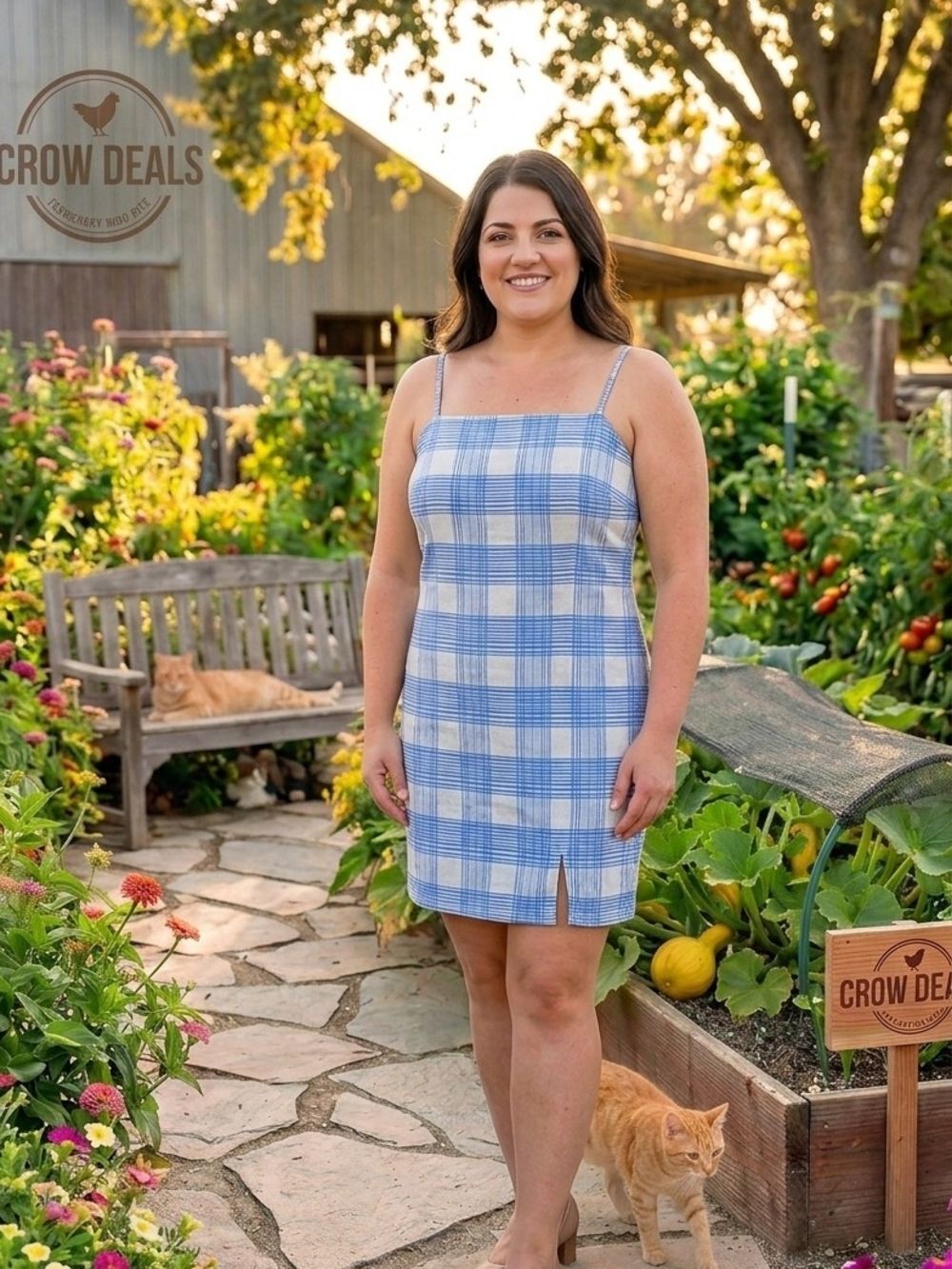 Rue+ Blue and White Plaid Open Back Mini Dress 2X
